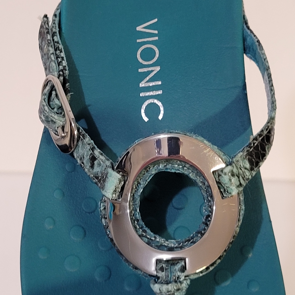 Vionic Karin Teal Snake Skin Sandals - Picture 4 of 7